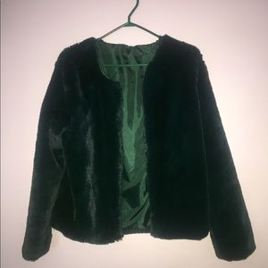 Faux Green Fur Jacket/ Blazer (Size L)